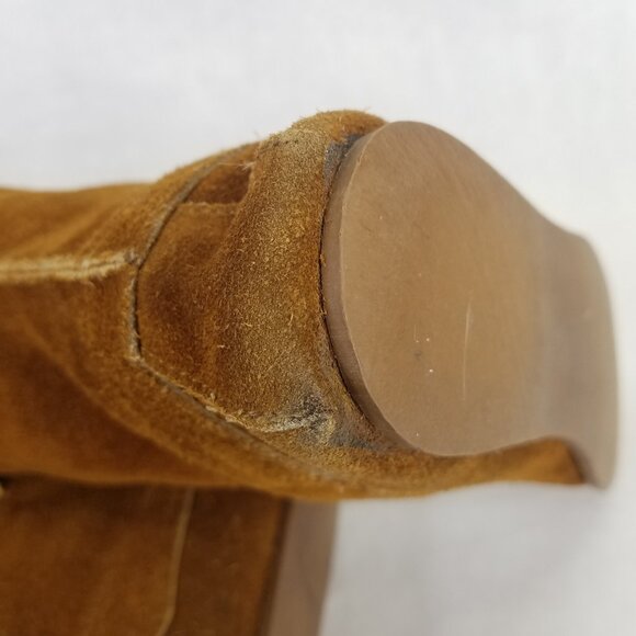 Minnetonka Knee High Boot Womens 7 Moccasins Fringe Front Lace Leather Brown USA - Picture 13 of 16